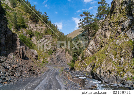 Dangerous mountain road in Tusheti, travel across Georgia. Caucasus 82159731