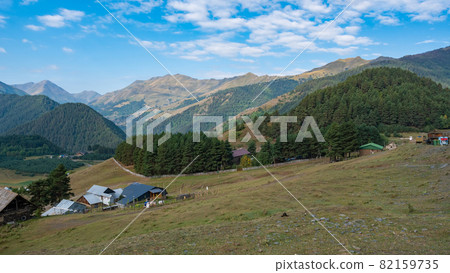 Panoramic view to Omalo mountain village in Tusheti nature reserve. Georgia Panoramic view to Omalo mountain village in Tusheti nature reserve. Georgia 82159735