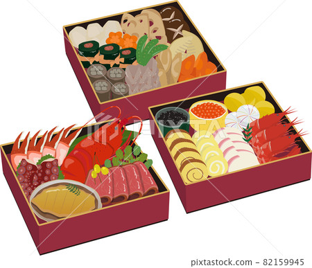 新年菜，三層盒，紅色 82159945