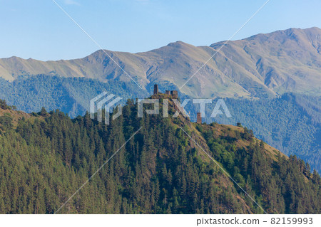 The Upper Omalo village and the fortress Keselo. Travel to the Georgia. Caucasus 82159993