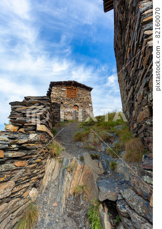 The Upper Omalo village and the fortress Keselo. Travel to the Georgia. Caucasus The Upper Omalo village and the fortress Keselo. Travel to the Georgia. Caucasus 82160070