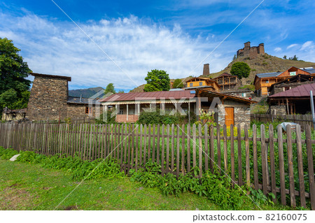 The Upper Omalo village and the fortress Keselo. Travel to the Georgia. Caucasus The Upper Omalo village and the fortress Keselo. Travel to the Georgia. Caucasus 82160075
