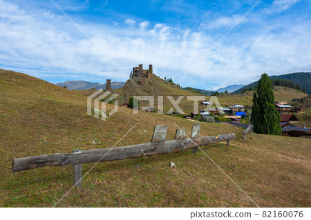 The Upper Omalo village and the fortress Keselo. Travel to the Georgia. Caucasus The Upper Omalo village and the fortress Keselo. Travel to the Georgia. Caucasus 82160076