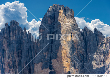Rock face of Drei Zinnen or Tre Cime di Lavaredo - Dolomites Italian Alps Rock face of Drei Zinnen or Tre Cime di Lavaredo - Dolomites Italian Alps 82160455
