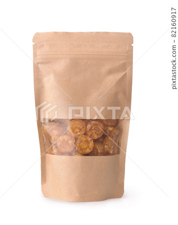 Front view of kraft window paper bag of organic candies Front view of kraft window paper bag of organic candies 82160917