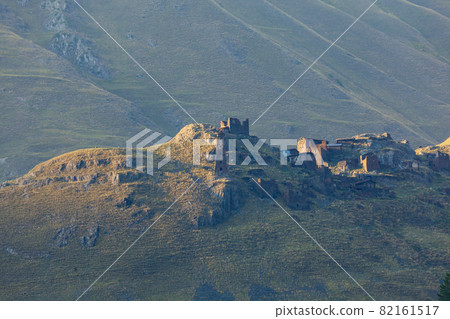 Ancient Georgian Village - Dartlo, Tusheti, Kakheti Region. Stone houses and towers in the national style Ancient Georgian Village - Dartlo, Tusheti, Kakheti Region. Stone houses and towers in the national style 82161517