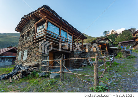 Ancient Georgian Village - Dartlo, Tusheti, Kakheti Region. Stone houses and towers in the national style Ancient Georgian Village - Dartlo, Tusheti, Kakheti Region. Stone houses and towers in the national style 82161525