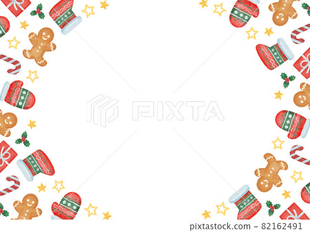 Hand-painted Christmas gloves, socks and gingerbread man pattern frame 82162491