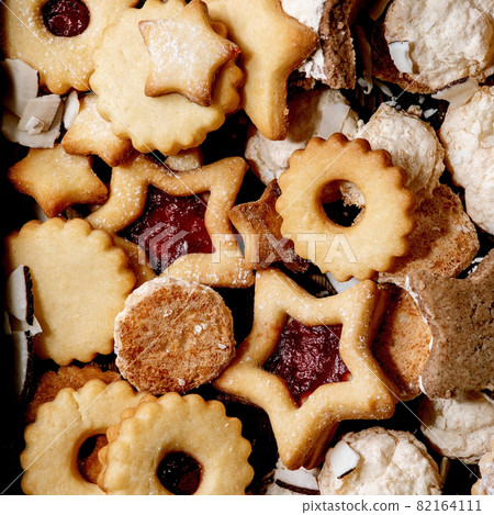 Homemade shortbread biscuits cookies collection. Top view. Food background 82164111