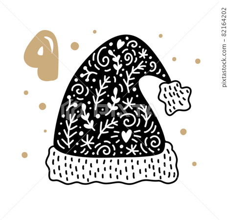 Advent calendar with cute scandinavian hand drawn vector. Twenty-four days before Christmas. Fourth Day. Illustration of Santa hat 82164202