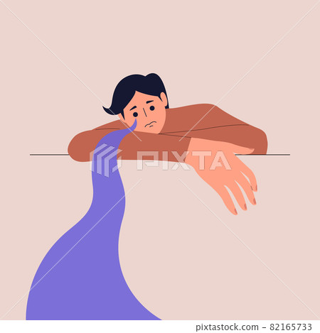 A psychological portrait of a crying man with his head down. River of Tears. An anxiety and depression concept, psychotherapy. Vector illustration in a flat style. Eps 10. A psychological portrait of a crying man with his head down. River of Tears. An anxiety and depression concept, psychotherapy. Vector illustration in a flat style. Eps 10. 82165733