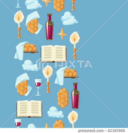 Shabbat Shalom seamless pattern with religious objects. Background with Jewish symbols. Shabbat Shalom seamless pattern with religious objects. Background with Jewish symbols. 82165988