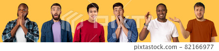 Males emotions cocnept. Multiracial guys gesturing and grimacing on yellow Males emotions cocnept. Multiracial guys gesturing and grimacing on yellow 82166977