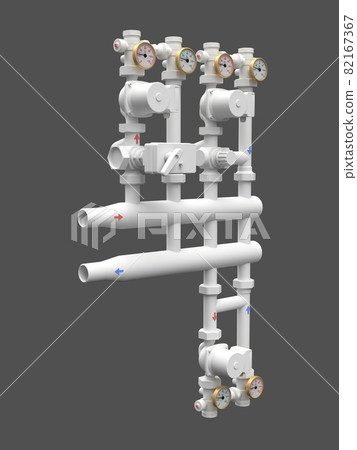3d model of an industrial pump and pipe section with shut off valves. 3d illustration 3d model of an industrial pump and pipe section with shut off valves. 3d illustration 82167367