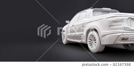 3D illustration of concept cargo pickup truck on grey isolated background. 3d rendering. 82167398