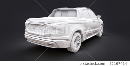 3D illustration of concept cargo pickup truck on grey isolated background. 3d rendering. 82167414