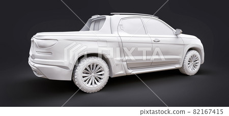 3D illustration of concept cargo pickup truck on grey isolated background. 3d rendering. 3D illustration of concept cargo pickup truck on grey isolated background. 3d rendering. 82167415