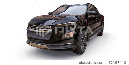 3D illustration of black concept cargo pickup truck on white isolated background. 3d rendering. 82167440