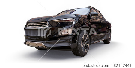 3D illustration of black concept cargo pickup truck on white isolated background. 3d rendering. 82167441