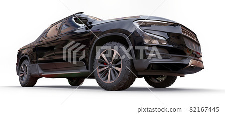 3D illustration of black concept cargo pickup truck on white isolated background. 3d rendering. 82167445