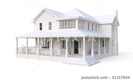 Modern beautiful house. A classic American cottage for a large family. 3D illustration 82167684