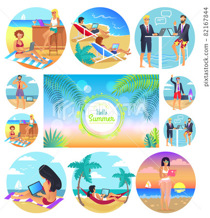 Hello Summer 2017 Poster Set Vector Illustration 82167844