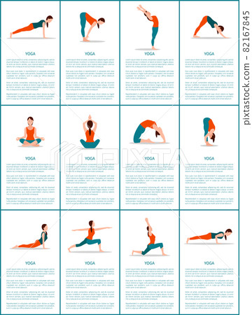 Yoga Set of Different Positions, Colorful Poster 82167845