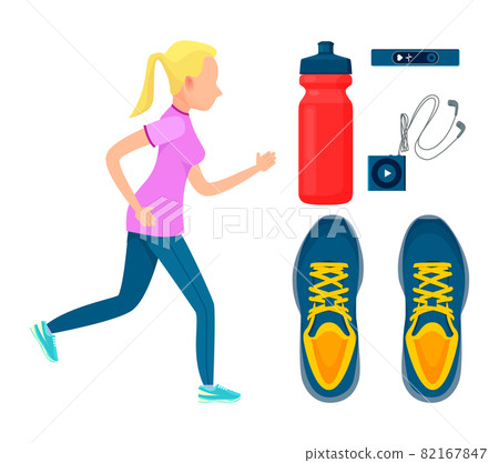 Sporty Woman at Training Process, Colorful Poster - Stock Illustration ...