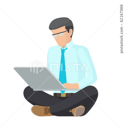 Sitting Man with Grey Laptop, Colorful Poster Sitting Man with Grey Laptop, Colorful Poster 82167866