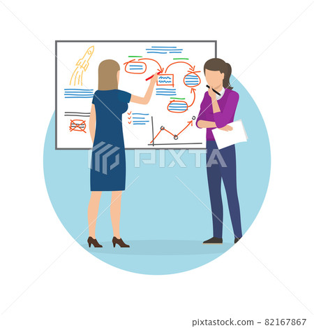 Women Whiteboard Strategy Up Vector Illustration 82167867
