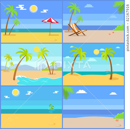 Set Tropical Coastline Views Vector Illustrations 82167916