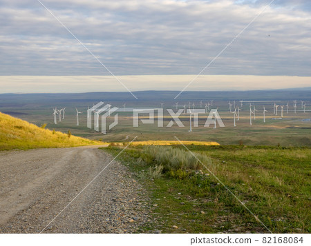 landscape with windmills.Wind turbine Located on a hill 82168084
