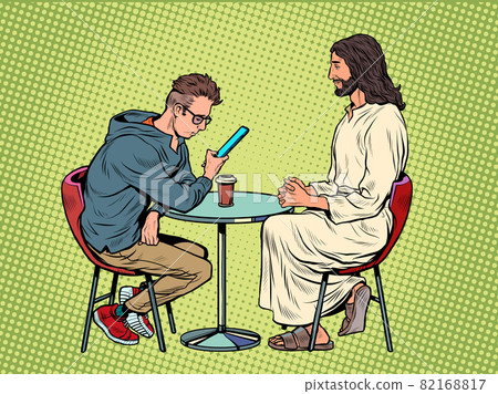Jesus is waiting for you, savior and busy man at the table. Christianity and religion, preaching and faith Jesus is waiting for you, savior and busy man at the table. Christianity and religion, preaching and faith 82168817
