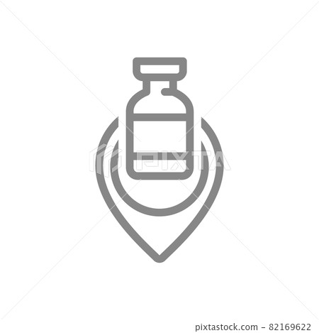Medical ampoule with location line icon. Population vaccination center, vaccination information symbol Medical ampoule with location line icon. Population vaccination center, vaccination information symbol 82169622