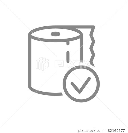 Toilet paper with check mark line icon. Napkins, quality products, soft paper symbol Toilet paper with check mark line icon. Napkins, quality products, soft paper symbol 82169677