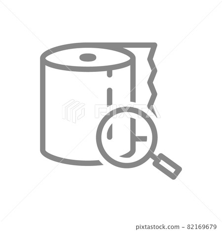 Toilet paper with magnifying glass line icon. Paper roll, napkins, recycled paper symbol 82169679