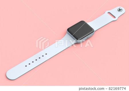 Stainless silver smart watch or fitness tracker isolated on pink background. Stainless silver smart watch or fitness tracker isolated on pink background. 82169774