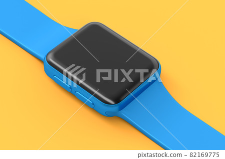 Stainless blue smart watch or fitness tracker isolated on orange background. Stainless blue smart watch or fitness tracker isolated on orange background. 82169775