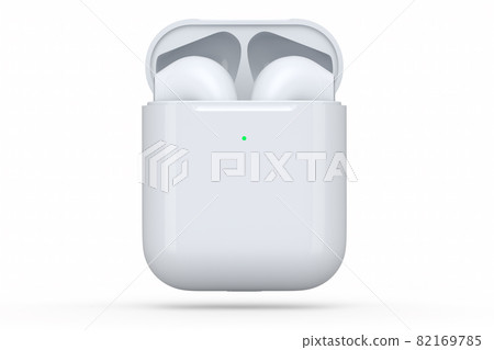 Wireless bluetooth headphones in white case isolated on white background Wireless bluetooth headphones in white case isolated on white background 82169785