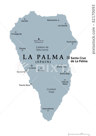 San Miguel Spain Map La Palma Island, Gray Political Map With... - Stock Illustration [82170093]  - Pixta