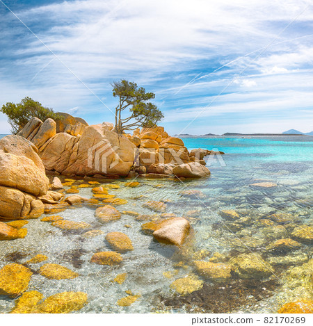 Astonishing view of Capriccioli beach in Costa Smeralda. Astonishing view of Capriccioli beach in Costa Smeralda. 82170269