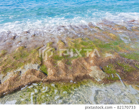 Rocky coast of the mediterranean sea with slippery green algae Rocky coast of the mediterranean sea with slippery green algae 82170733