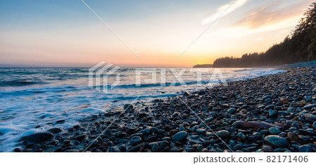 Sandcut Beach on the West Coast of Pacific Ocean. Sandcut Beach on the West Coast of Pacific Ocean. 82171406