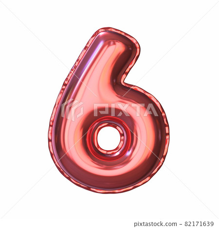Red metallic balloon font Number 6 SIX 3D 82171639
