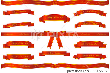 Merry Christmas inscription wrapping ribbon, gold line on red Merry Christmas inscription wrapping ribbon, gold line on red 82172767
