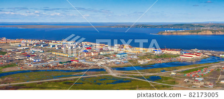 Colorful summer panorama of the city of Anadyr. 82173005