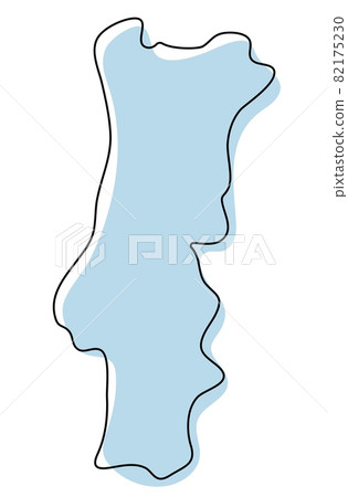 Stylized simple outline map of Portugal icon. Blue sketch map of Portugal vector illustration Stylized simple outline map of Portugal icon. Blue sketch map of Portugal vector illustration 82175230