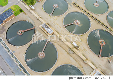 Aerial view of a wastewater purification installation sewage treatment plant 82176291