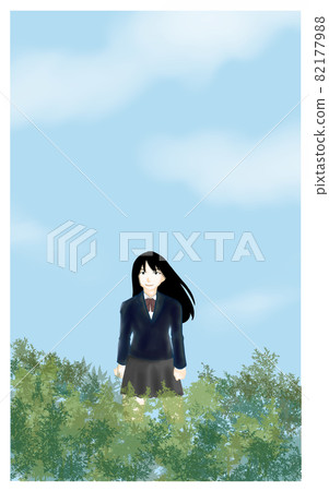 Illustration of a female student standing in the meadow 82177988