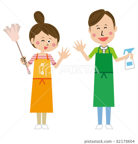 A pop couple cleaning up with two people A pop couple cleaning up with two people 82178604